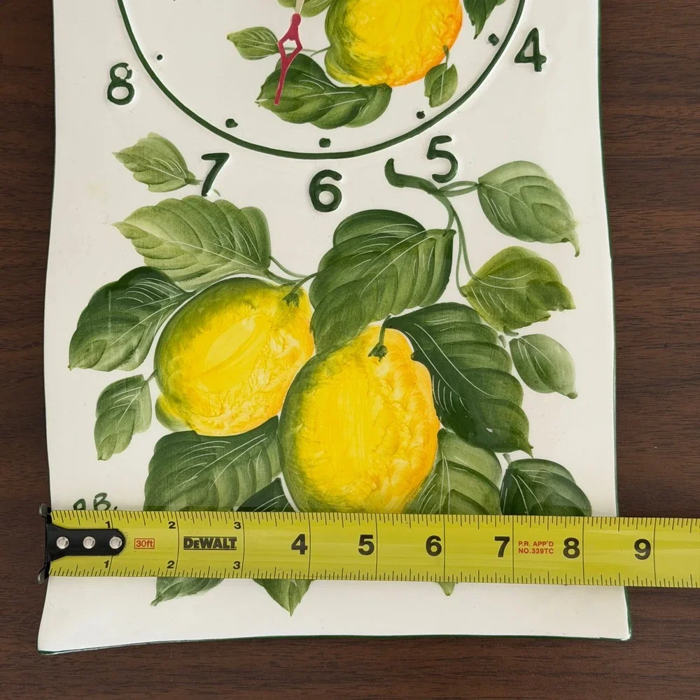 Vintage Hand Painted Ceramic Wall Clock‎ Lemons Signed Italy Amalfi 8x15